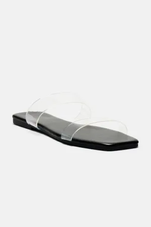 Abbie Clear Flat Sandals - Black