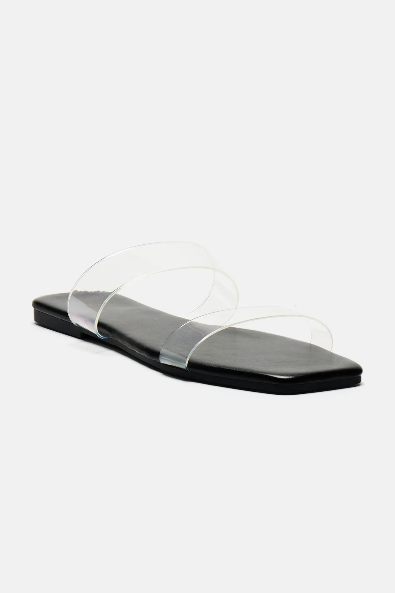 Abbie Clear Flat Sandals - Black