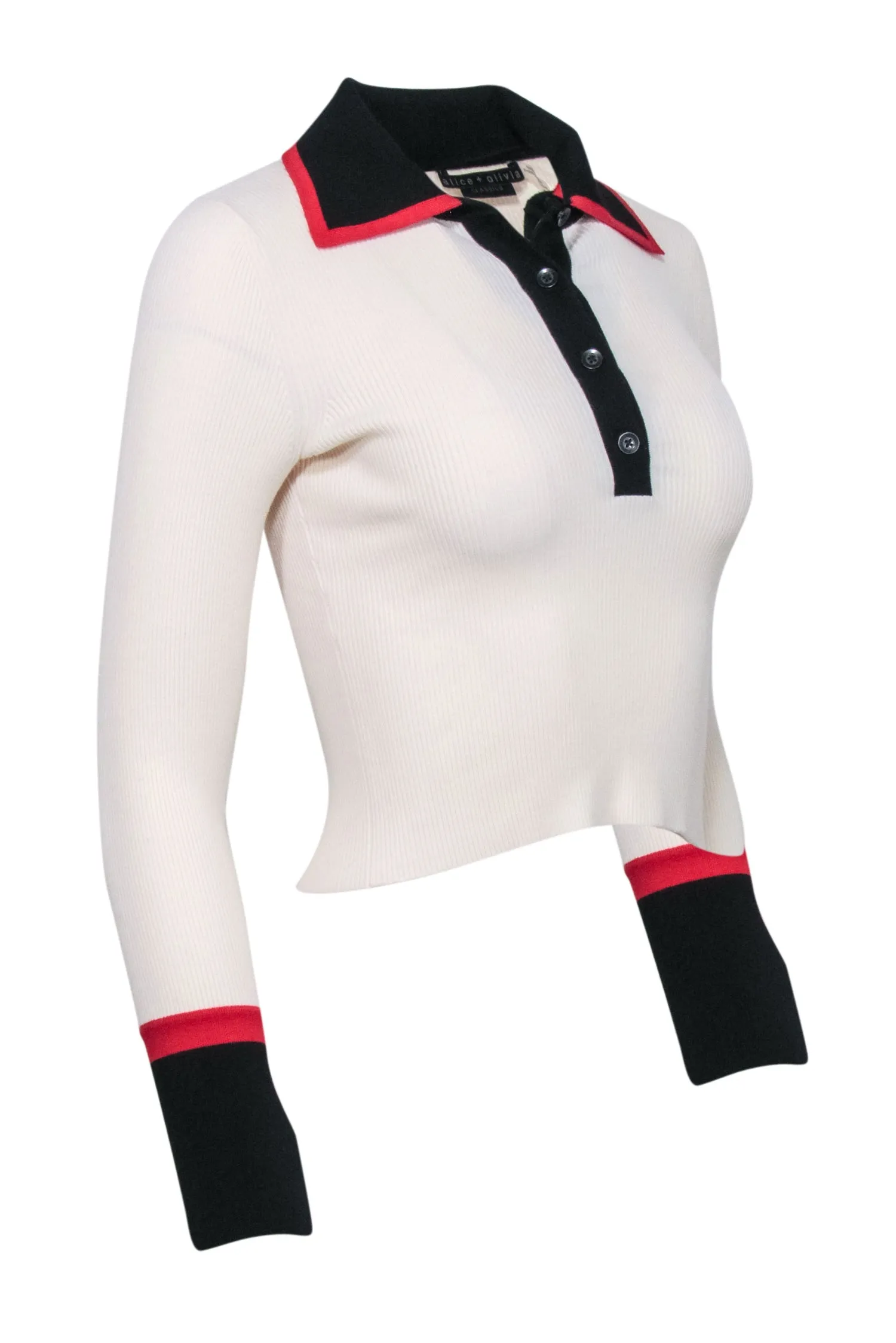 Alice & Olivia - Ivory Ribbed Knit Quarter Button Top Sz XS