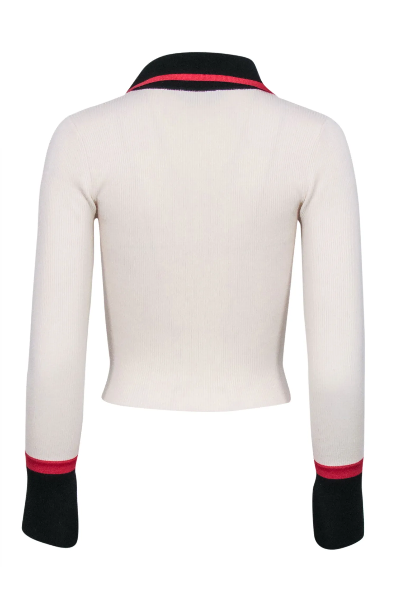 Alice & Olivia - Ivory Ribbed Knit Quarter Button Top Sz XS