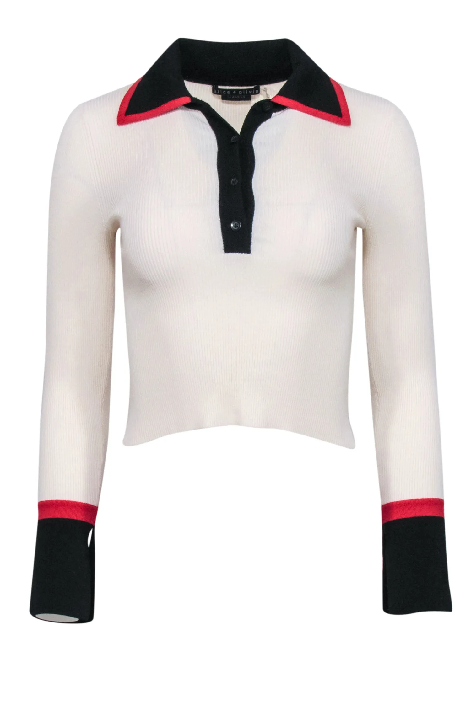 Alice & Olivia - Ivory Ribbed Knit Quarter Button Top Sz XS