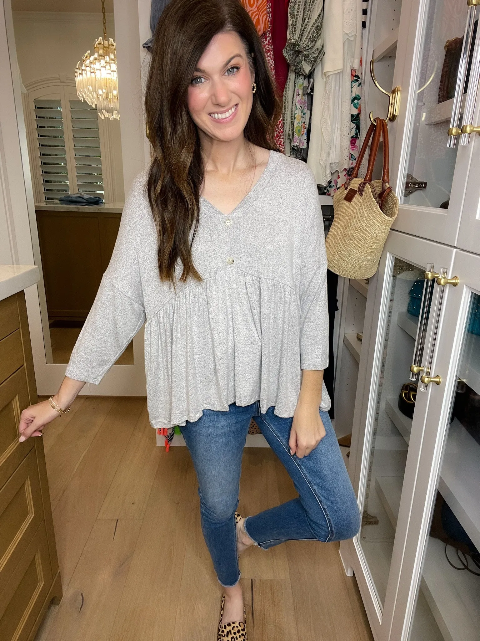 *BELLES & DOORBUSTER* Caprock Peplum Top in Heather Gray