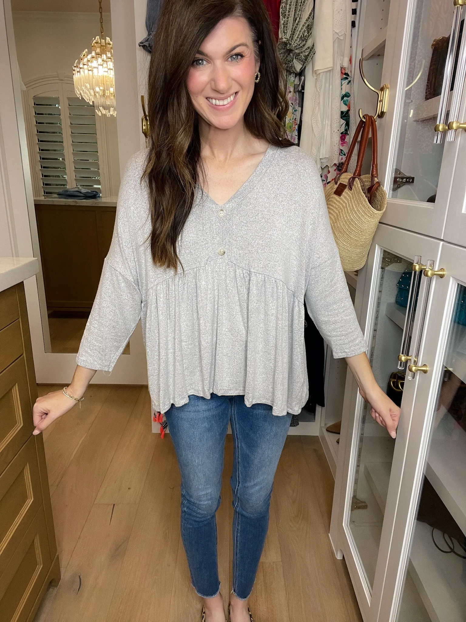 *BELLES & DOORBUSTER* Caprock Peplum Top in Heather Gray
