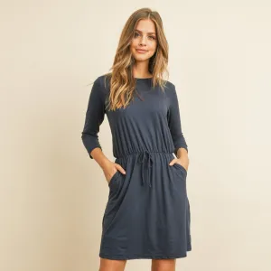 Cinch Waist 3/4 Sleeve Dress