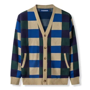 Cozy Knit Cardigan - Green Blue Checked
