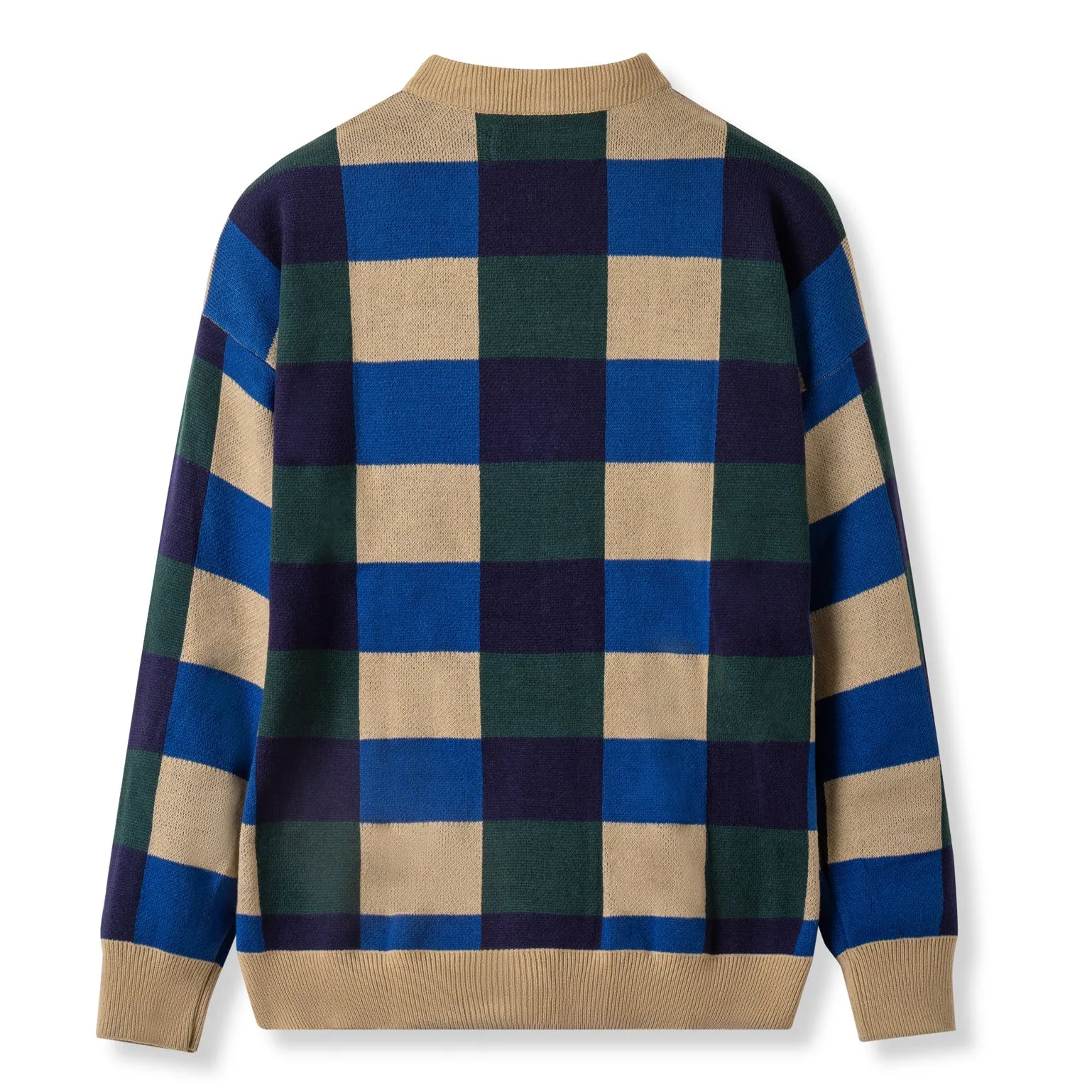 Cozy Knit Cardigan - Green Blue Checked