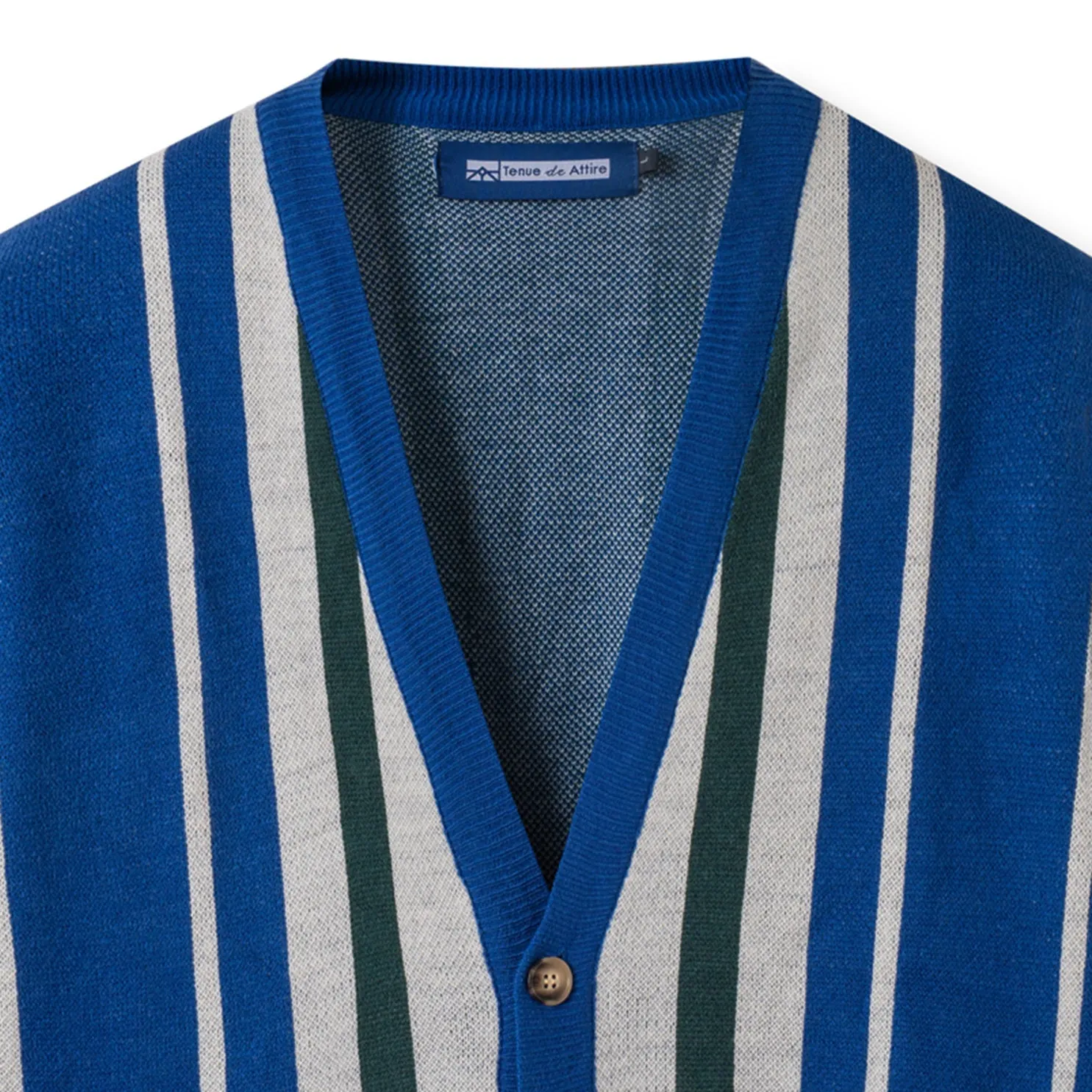 Cozy Knit Cardigan - Navy White Stripes