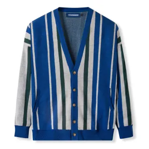 Cozy Knit Cardigan - Navy White Stripes