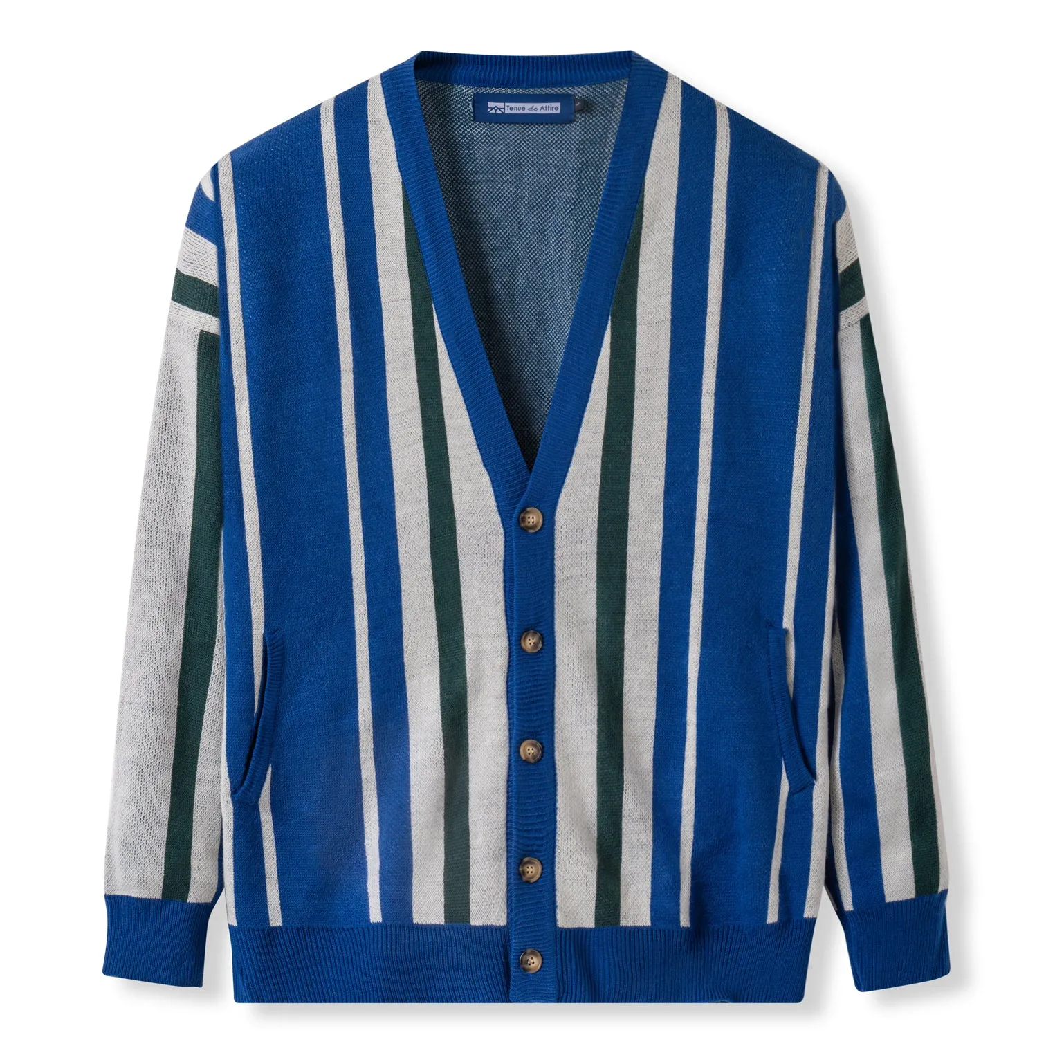 Cozy Knit Cardigan - Navy White Stripes