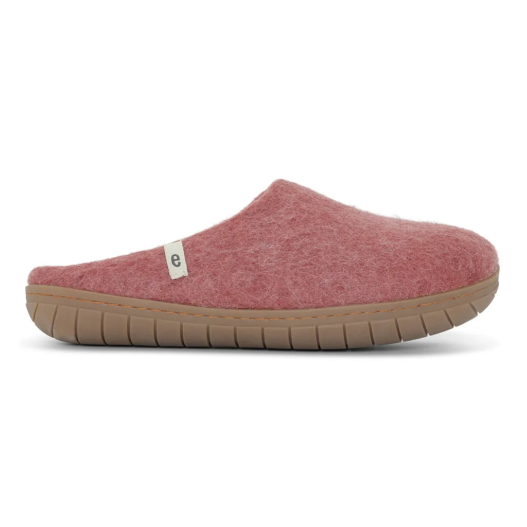 Egos Felted Wool Mule Slippers with Rubber Sole, Dusty Rose
