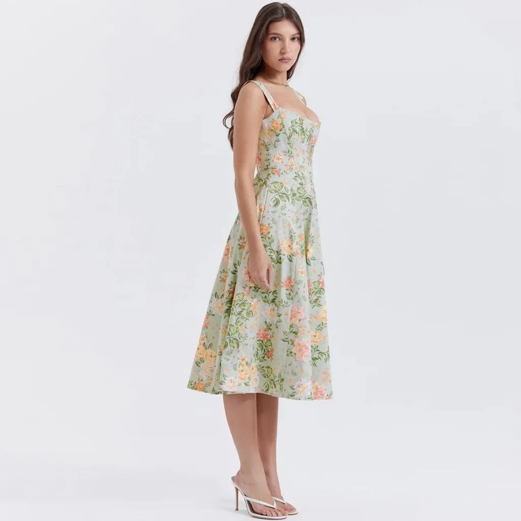 High Split Print A-line Dress Women