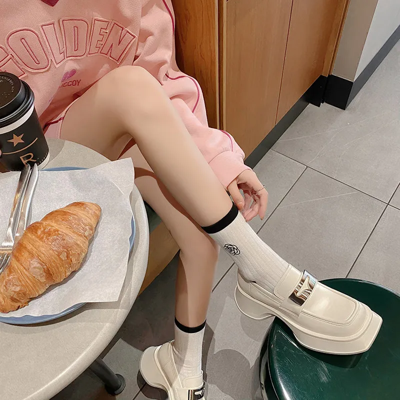 Kenia Chunky White Platform Loafers