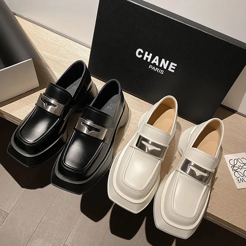 Kenia Chunky White Platform Loafers