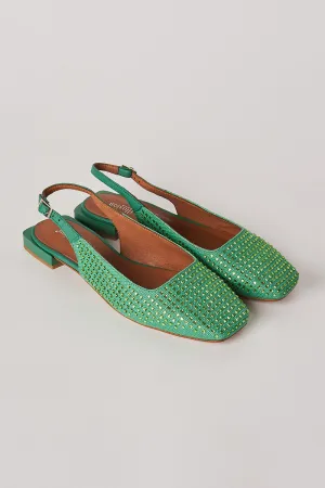 Margaux Rhinestone Flat - Green