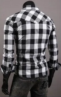 Mens Black Long Sleeve Button Down Plaid Shirt