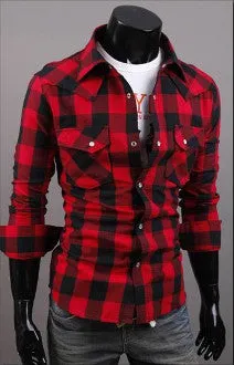 Mens Black Long Sleeve Button Down Plaid Shirt