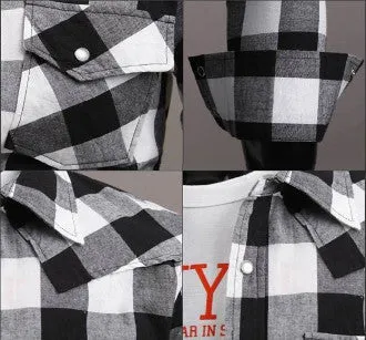 Mens Black Long Sleeve Button Down Plaid Shirt