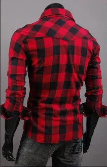 Mens Black Long Sleeve Button Down Plaid Shirt
