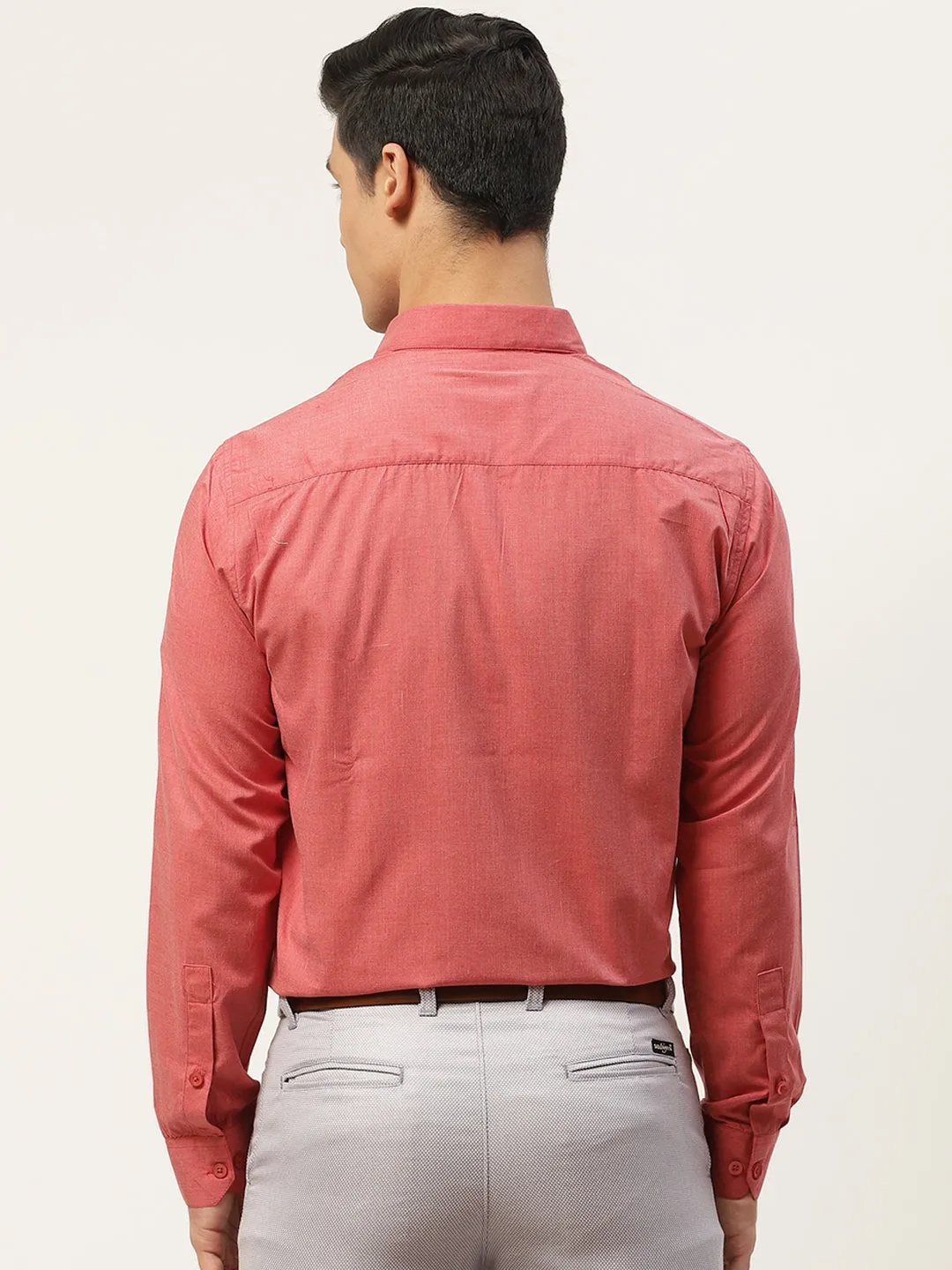 Men's Cotton Coral Red Classic Formal Shirt - Sojanya