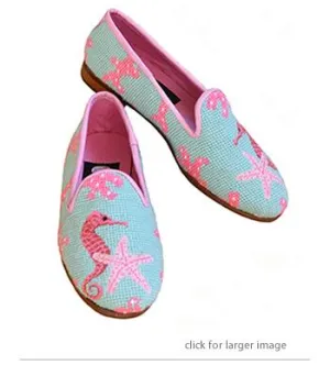 Misses Needlepoint Loafer Seahorse and Starfish | Designs by Lillie