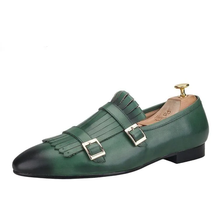 Multicolor Monk Strap Leather Loafers - Men Shoes
