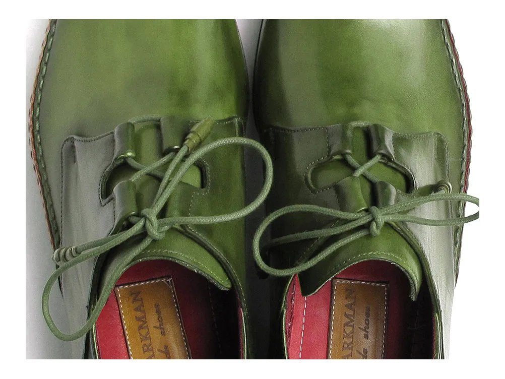 Paul Parkman Men's Ghillie Lacing Side Handsewn Green Dress Shoes (Id#022)