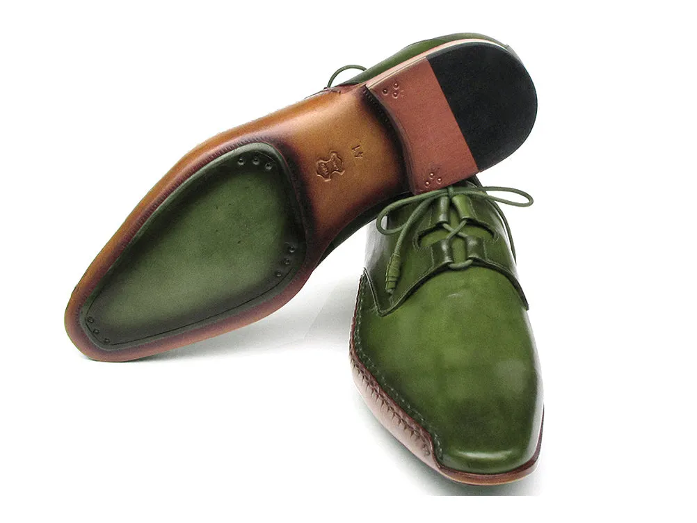 Paul Parkman Men's Ghillie Lacing Side Handsewn Green Dress Shoes (Id#022)