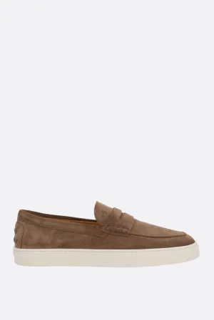 Pebble-Pattern Suede Round-Toe Loafers