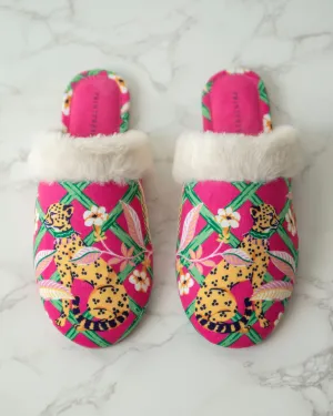 Royal Cheetah - Velvet Faux-Fur Slippers - Pink Palace