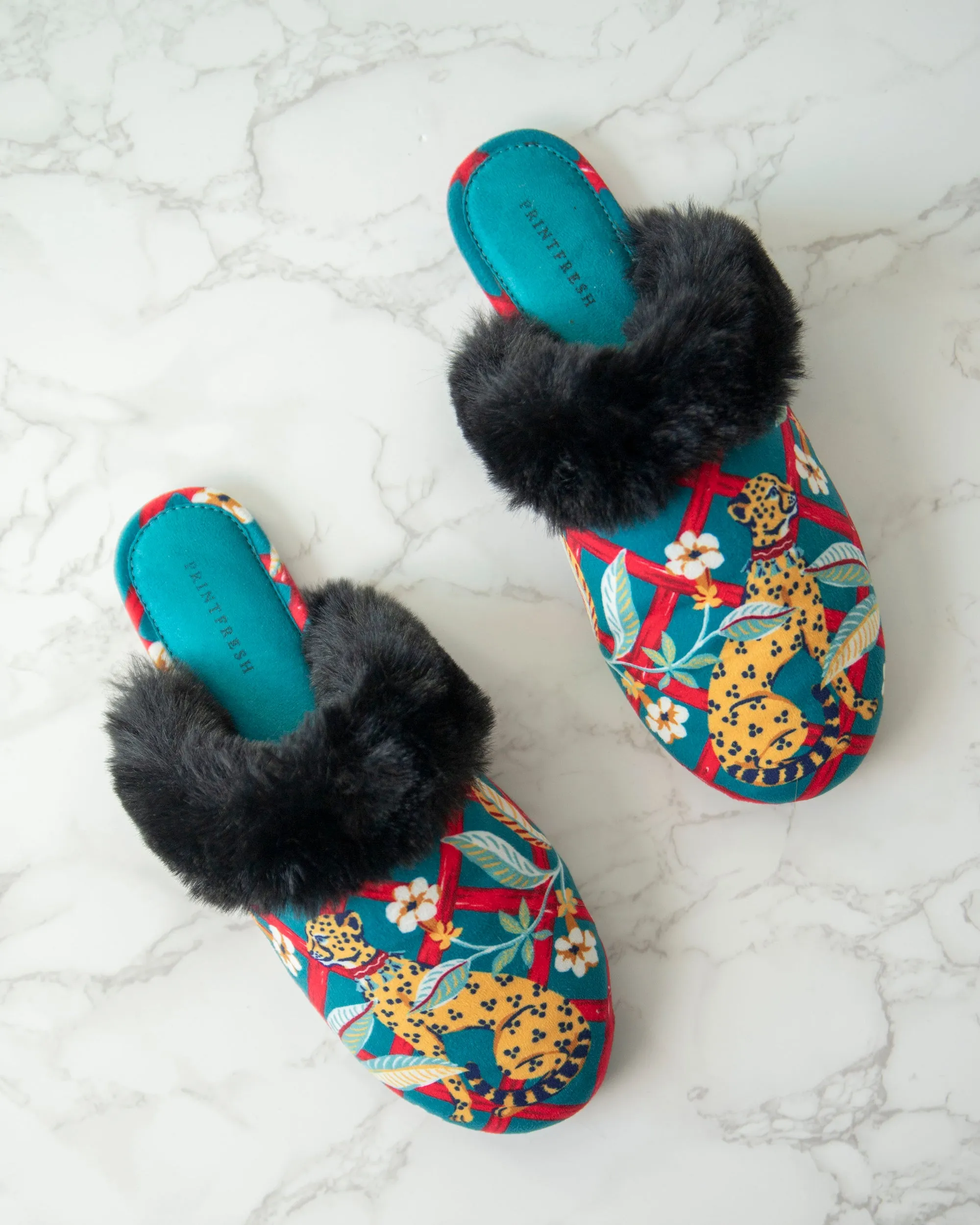 Royal Cheetah - Velvet Faux-Fur Slippers - Ruby Jade