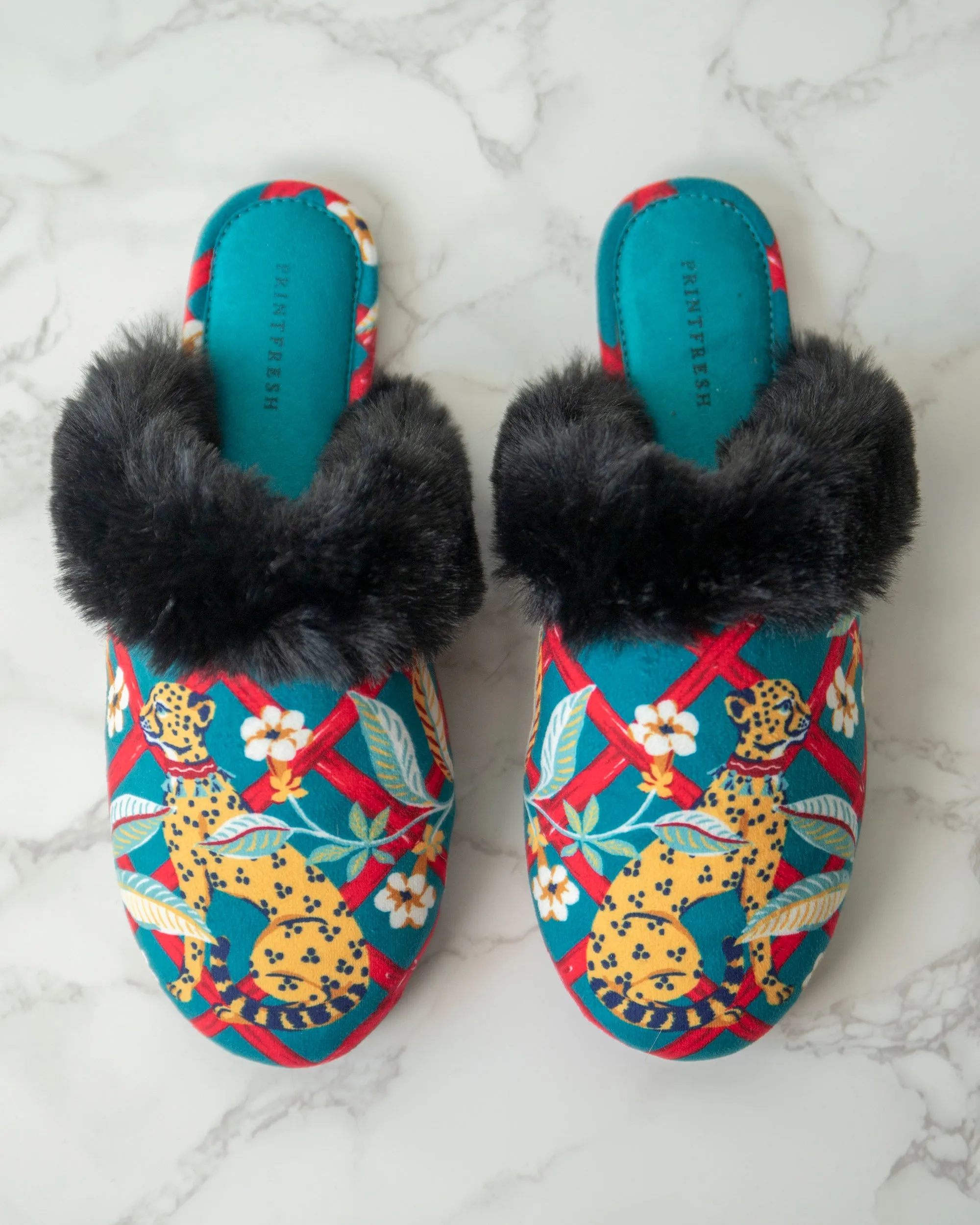 Royal Cheetah - Velvet Faux-Fur Slippers - Ruby Jade