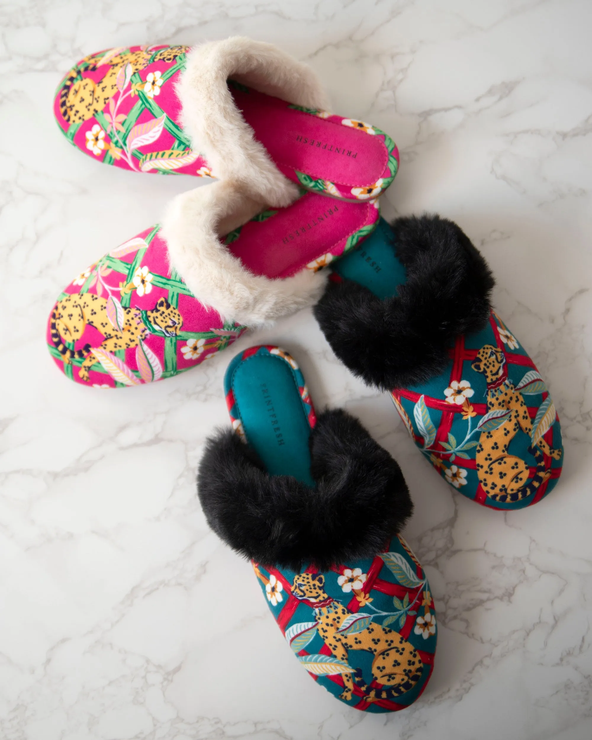 Royal Cheetah - Velvet Faux-Fur Slippers - Ruby Jade