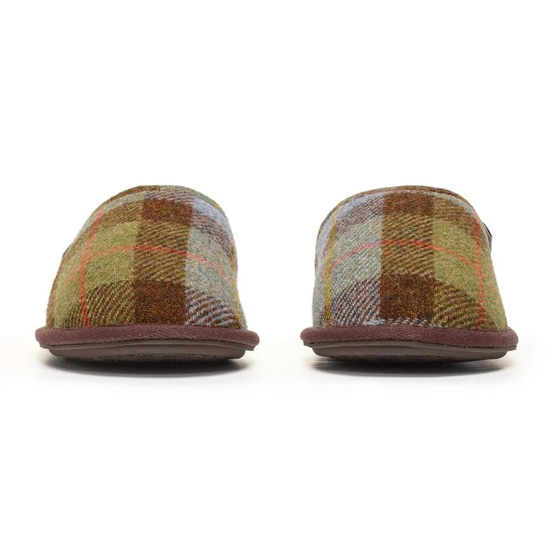 William - Harris Tweed Mule - Chocolate / Green Check