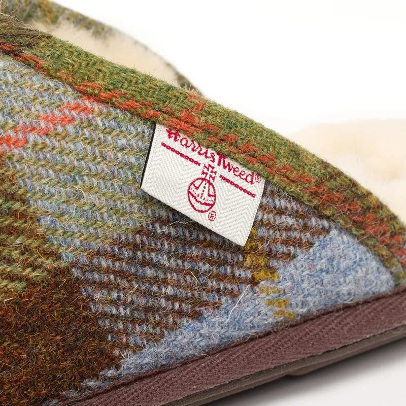 William - Harris Tweed Mule - Chocolate / Green Check