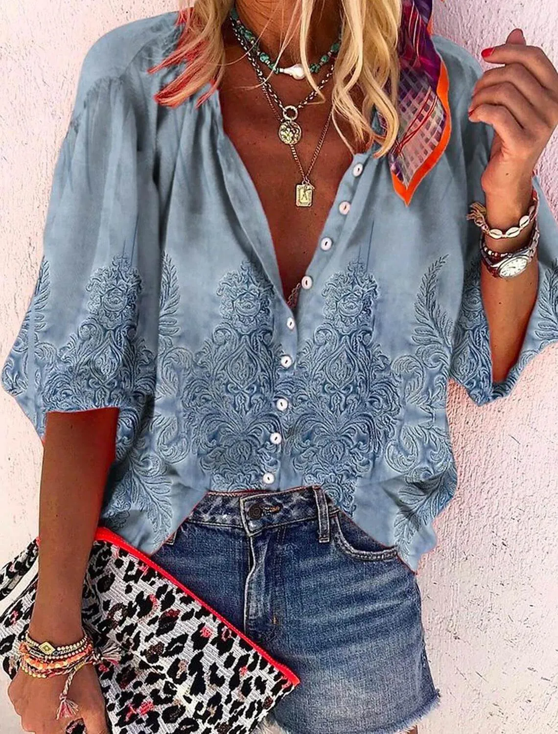 Women's Boho Lace Long-Sleeve Tunic Top